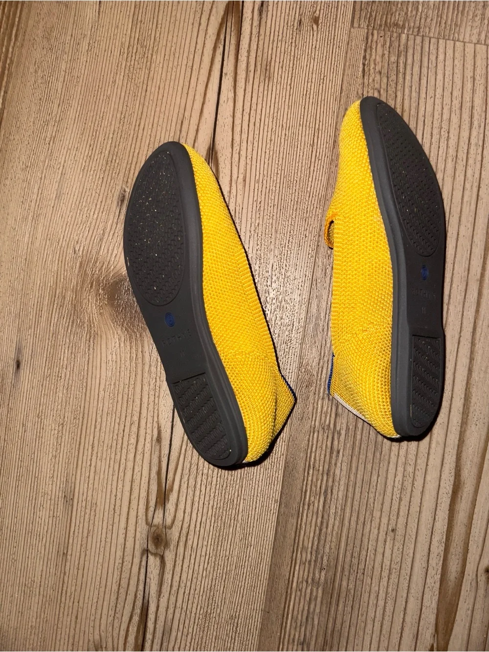 Rothy's Kids Bright Yellow Knit Slip-On Flats with Blue Trim